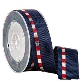 Vereiteltes Silber und blaue Goldlinien Band des 4 Grad-Druck-gewebten Materials