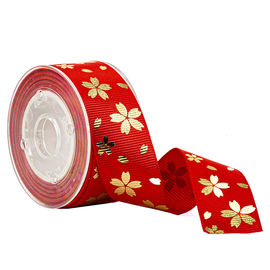Rotes kundenspezifisches Grosgrain-Band Druckgoldblume für das Geschenkbox-Verpacken