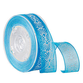 Personifiziertes weißes druckendes blauer 19mm Organza-bloßes Band des Tinten-Schirm-